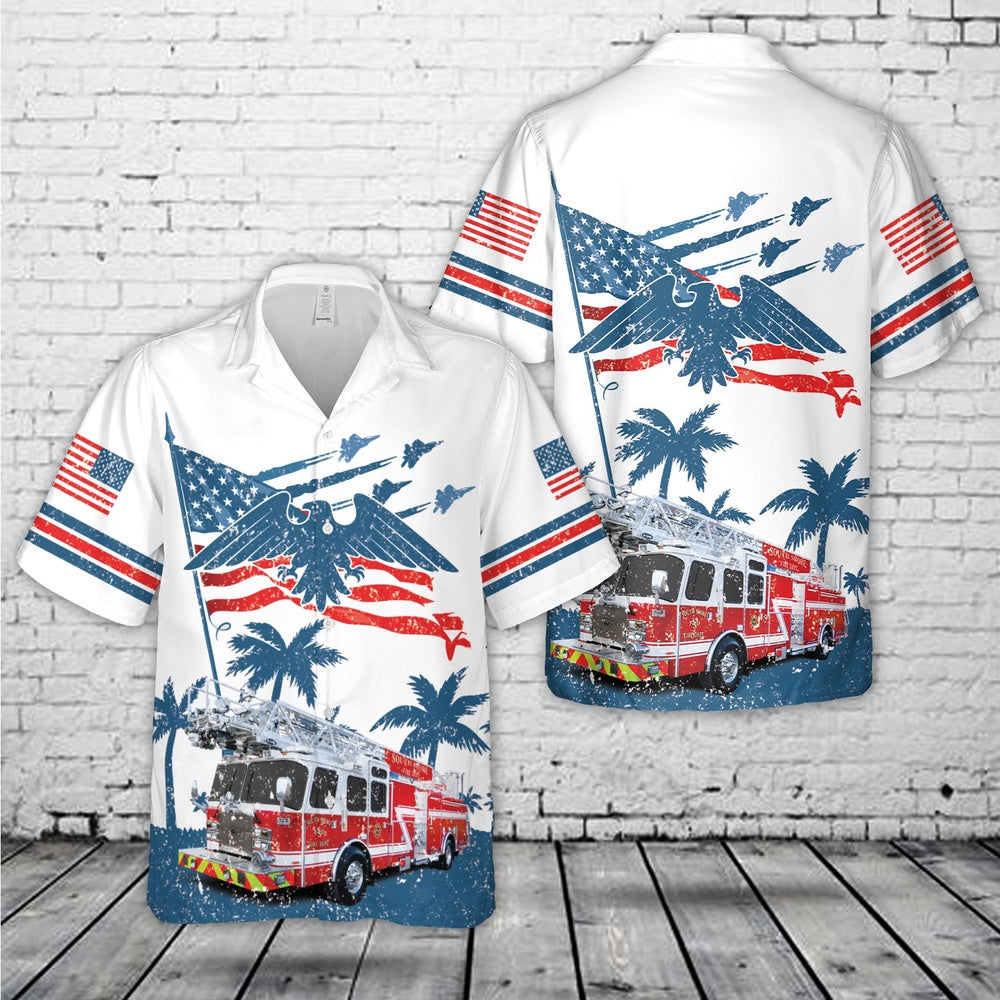 4Th Of July Hawaiian Shirts, 4Th Of July Fire Truck Firefighter Hawaiian Shirts, Hawaiian Firefighter Shirts