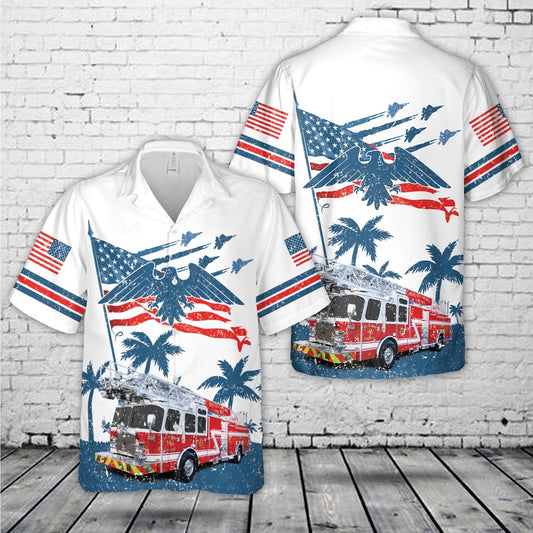 4Th Of July Hawaiian Shirts, 4Th Of July Fire Truck Firefighter Hawaiian Shirts, Hawaiian Firefighter Shirts