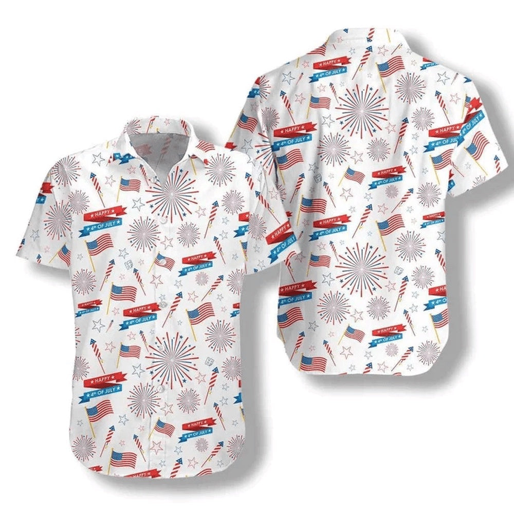 4Th Of July Hawaiian Shirts, 4Th Of July Hawaii Shirt Flag On White Watercolor Hawaiian Shirt