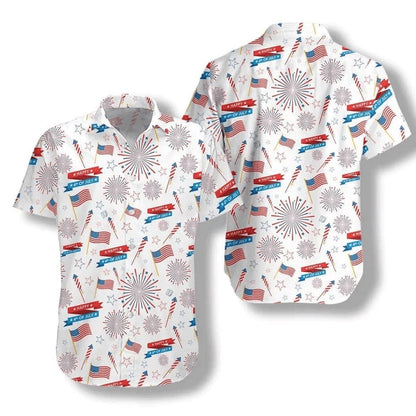 4Th Of July Hawaiian Shirts, 4Th Of July Hawaii Shirt Flag On White Watercolor Hawaiian Shirt