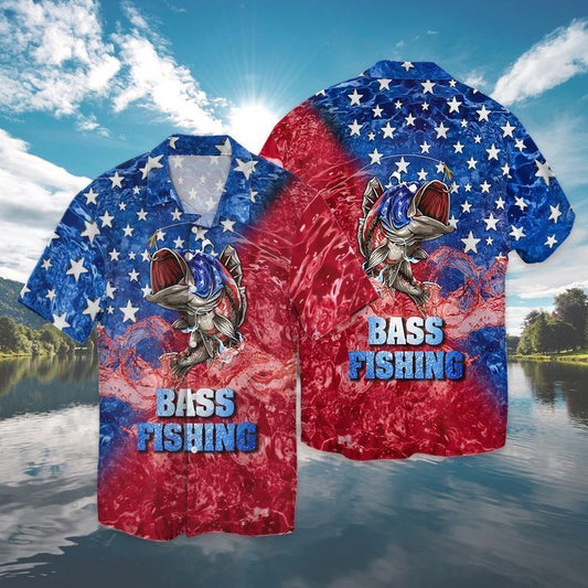 4Th Of July Hawaiian Shirts, 4Th Of July Independence Day Bass Fishing American Flag Hawaiian Shirt
