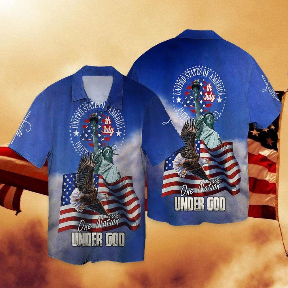 4Th Of July Hawaiian Shirts, 4Th Of July Independence Day One Nation Under God Hawaiian Shirt, Independence Day Aloha Shirt