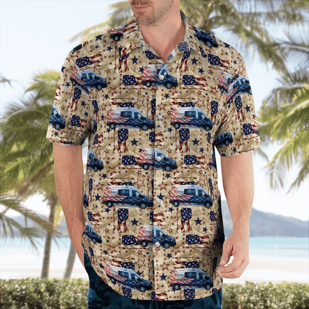 4Th Of July Hawaiian Shirts, 4Th Of July Med Express Ambulance Service Hawaiian Shirt