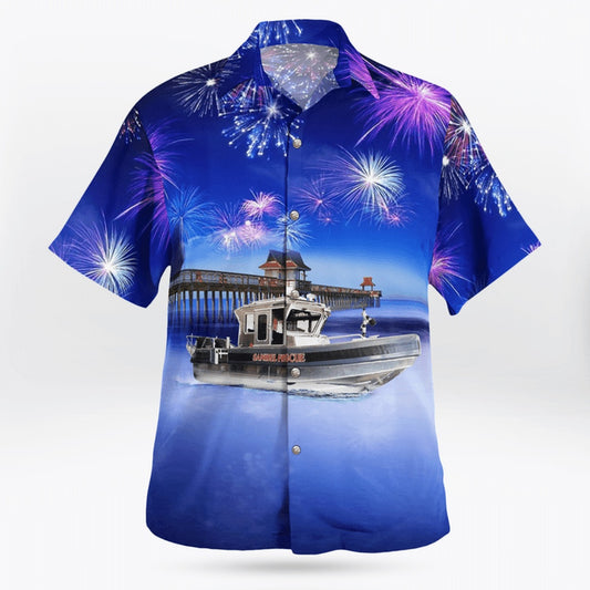 4Th Of July Hawaiian Shirts, 4Th Of July Sanibel Fire Rescue District Fire Boat Hawaiian Shirt