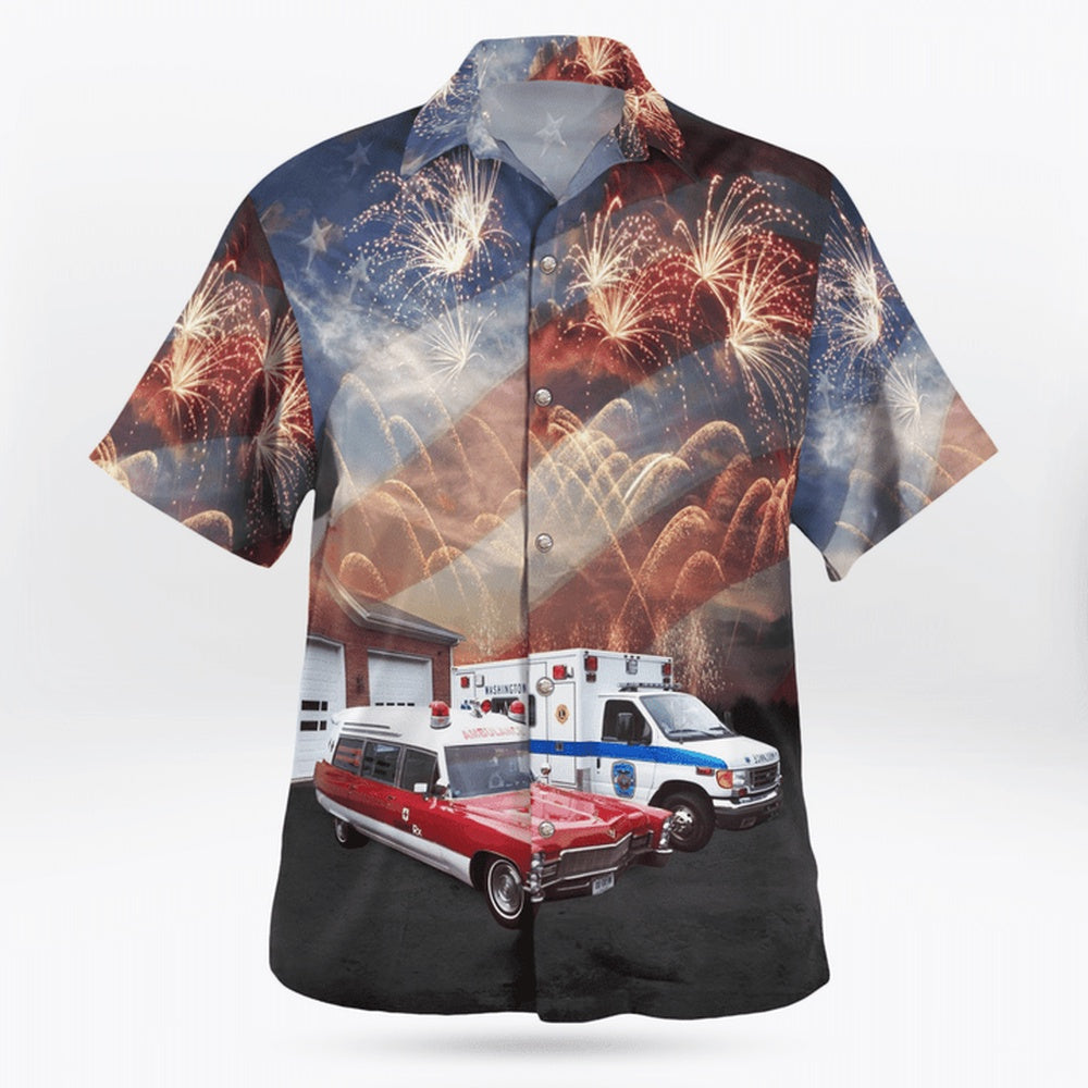 4Th Of July Hawaiian Shirts, 4Th Of July Washington Ambulance Hawaiian Shirt