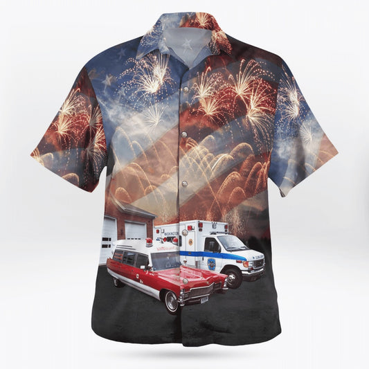 4Th Of July Hawaiian Shirts, 4Th Of July Washington Ambulance Hawaiian Shirt