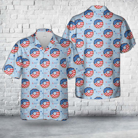 4Th Of July Hawaiian Shirts, 4th Of July Blue And Red Donuts Hawaiian Shirt, Hawaiian Beach Shirts For Men Women