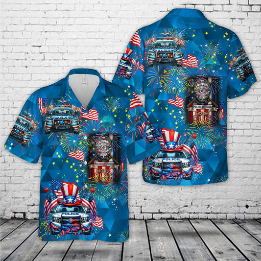 4Th Of July Hawaiian Shirts, 4th Of July Police Car Hawaiian Shirt, Hawaiian Beach Shirts For Men Women