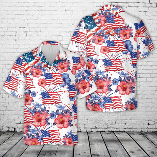 4Th Of July Hawaiian Shirts, 4th Of July USA Flag Hawaiian Shirt, Hawaiian Beach Shirts For Men Women