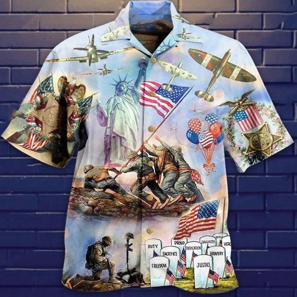 4Th Of July Hawaiian Shirts, 4th Of July Veterans Hawaiian Shirt Happy Independence Day Mens Short Sleeve Button Up