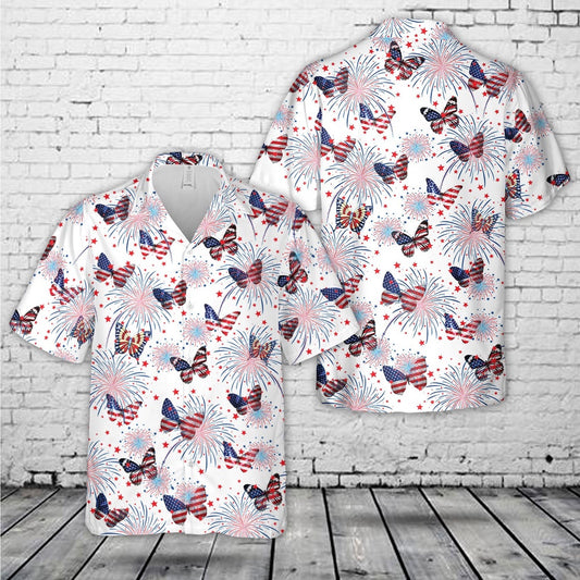 4Th Of July Hawaiian Shirts, 4th of July Butterflies Seamless Hawaiian Shirt, Hawaiian Beach Shirts For Men Women