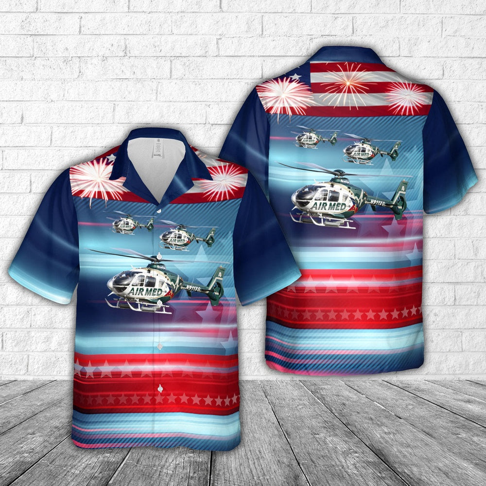 4Th Of July Hawaiian Shirts, Acadian Ambulance Service Eurocopter Ec-135T-1 4Th Of July Hawaiian Shirt, Military Aloha Shirts