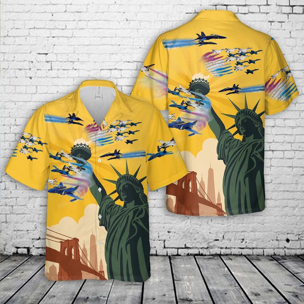 4Th Of July Hawaiian Shirts, Airshow Blue Angels And Thunderbirds 4Th Of July Hawaiian Shirt, Military Aloha Shirts