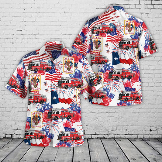 4Th Of July Hawaiian Shirts, Allen Texas Allen Fire Department 4Th Of July Hawaiian Shirt, Hawaiian Firefighter Shirts