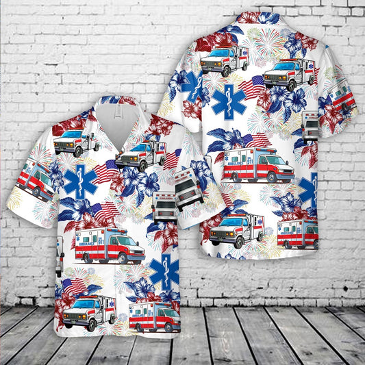 4Th Of July Hawaiian Shirts, Ambulance EMS 4th Of July Hawaiian Shirt, Hawaiian Beach Shirts For Men Women