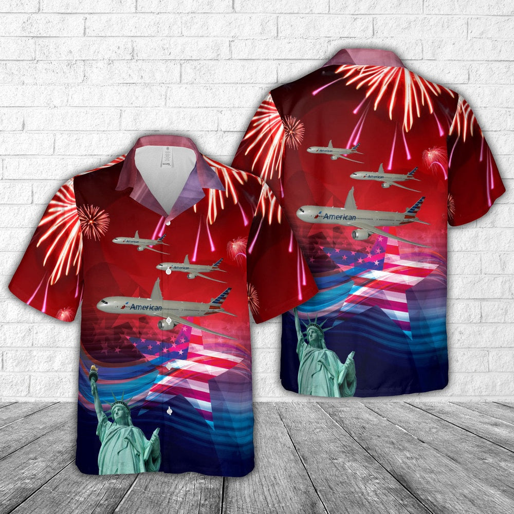 4Th Of July Hawaiian Shirts, American Airlines Boeing 787-900 4Th Of July Hawaiian Shirt, Military Aloha Shirts