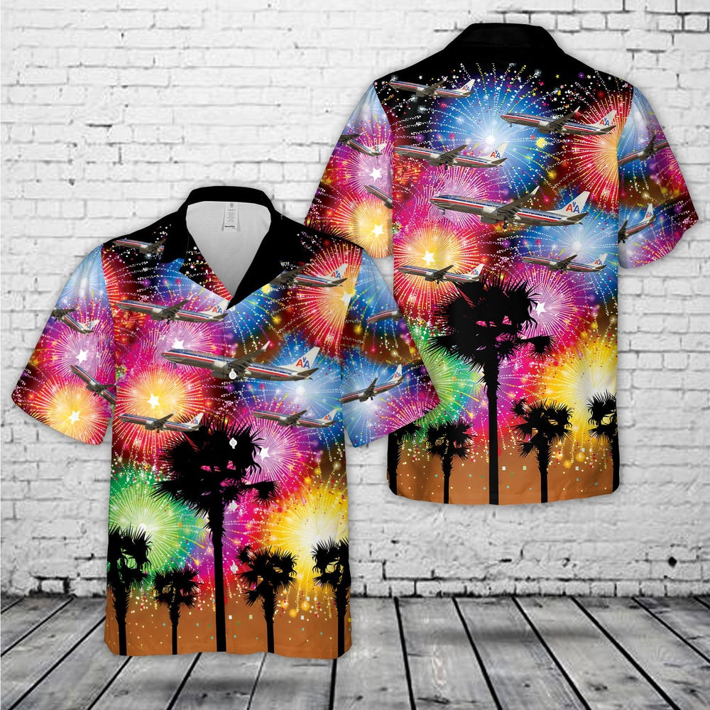 4Th Of July Hawaiian Shirts, American Airlines Legacy Colors Boeing 737-800 4Th Of July Hawaiian Shirt, Military Aloha Shirts