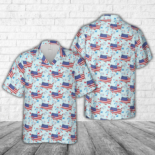 4Th Of July Hawaiian Shirts, American Map 4th Of July Hawaiian Shirt, Hawaiian Beach Shirts For Men Women