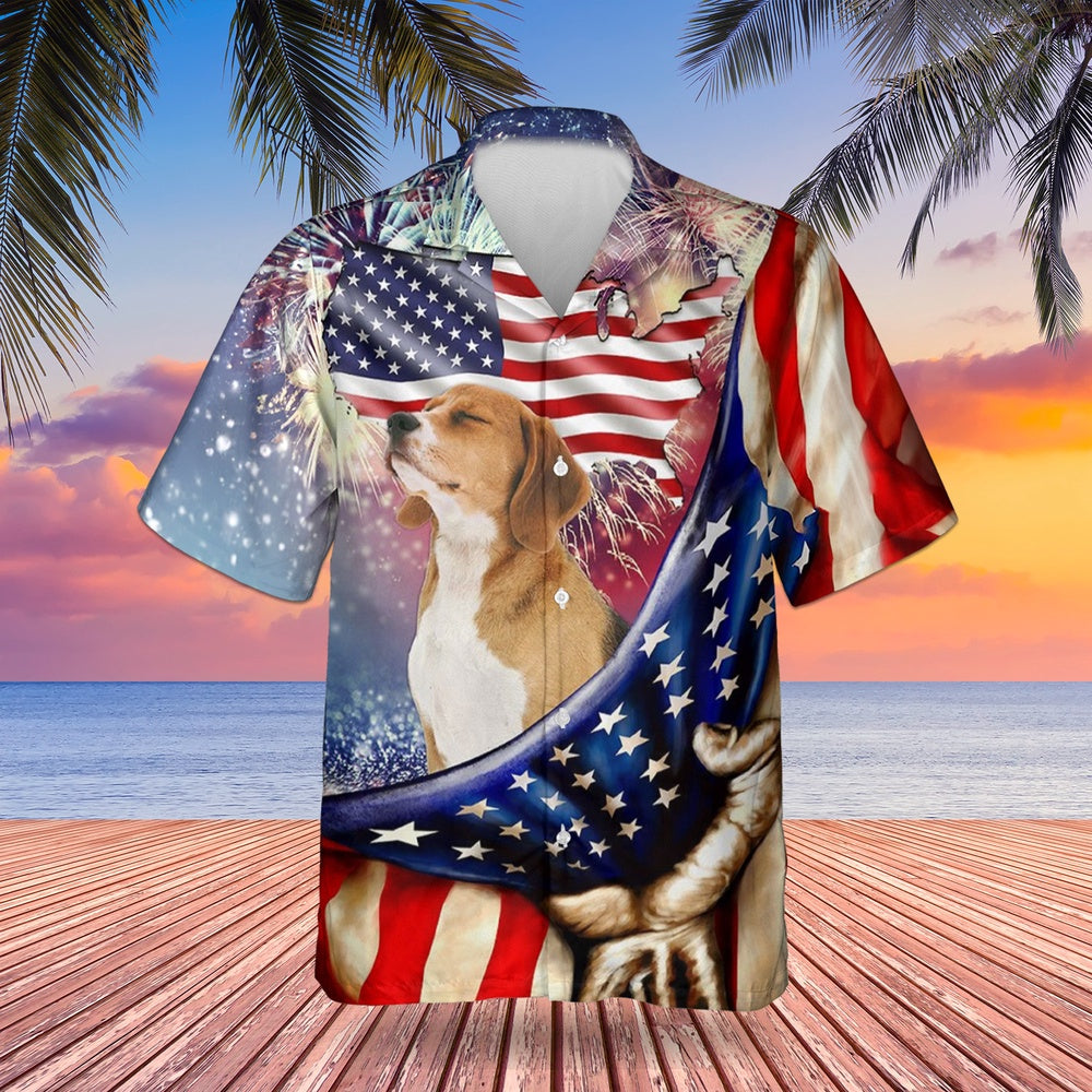 4Th Of July Hawaiian Shirts, Beagle Happy Independence Day Hawaiian Shirt 4th Of July American Flag Button Up For Dog Lovers