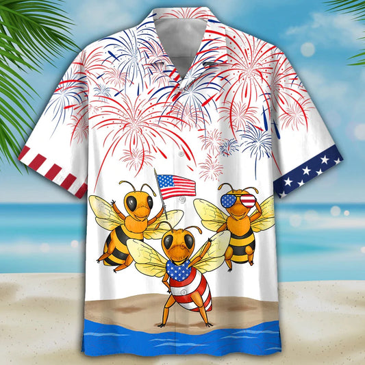 4Th Of July Hawaiian Shirts, Bee'S 4Th Of July Hawaiian Shirts- Independence Day Hawaiian Shirt