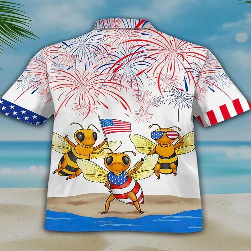 4Th Of July Hawaiian Shirts, Bee'S 4Th Of July Hawaiian Shirts- Independence Day Hawaiian Shirt