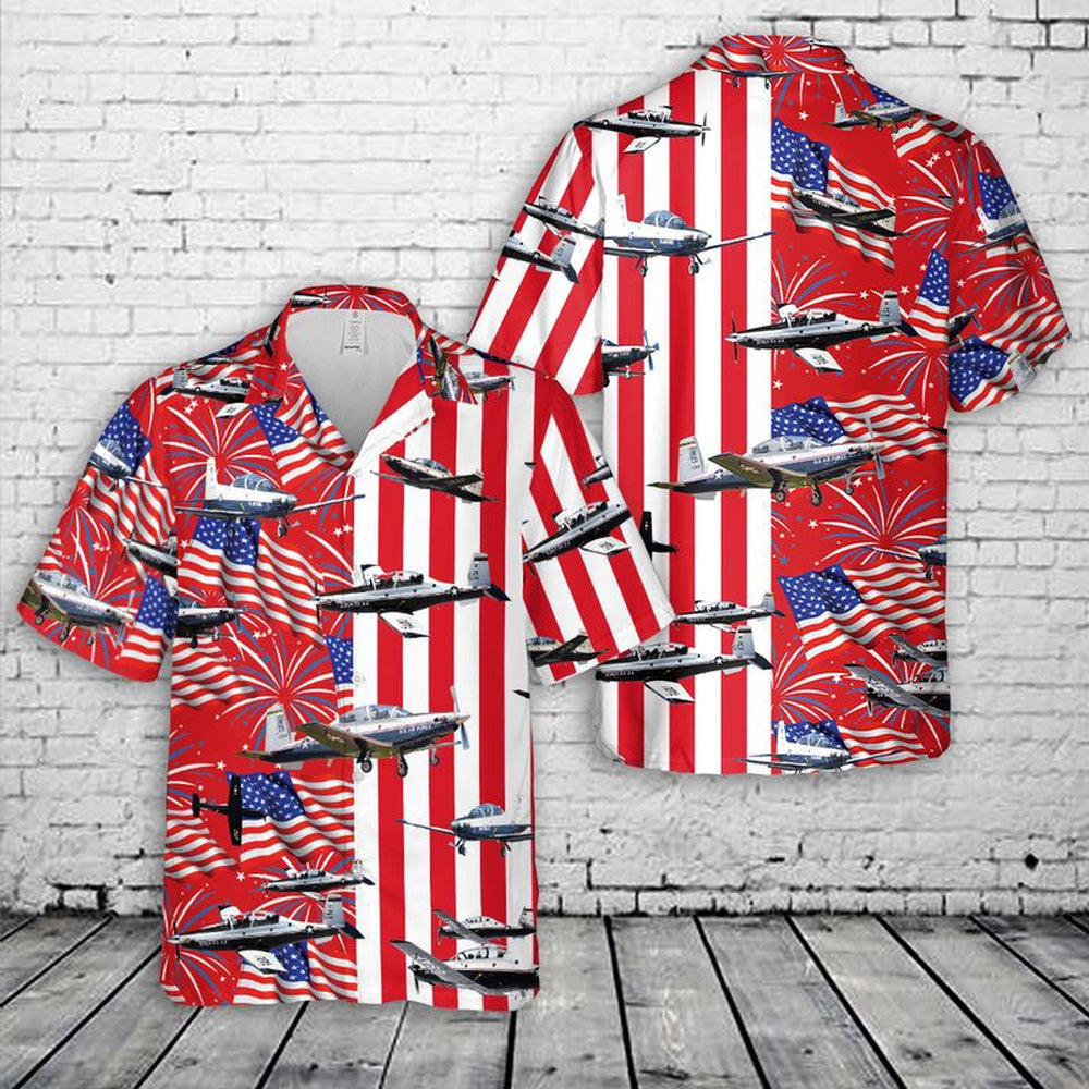 4Th Of July Hawaiian Shirts, Beechcraft T-6 Texan Ii 4Th Of July Hawaiian Shirt, Military Aloha Shirts