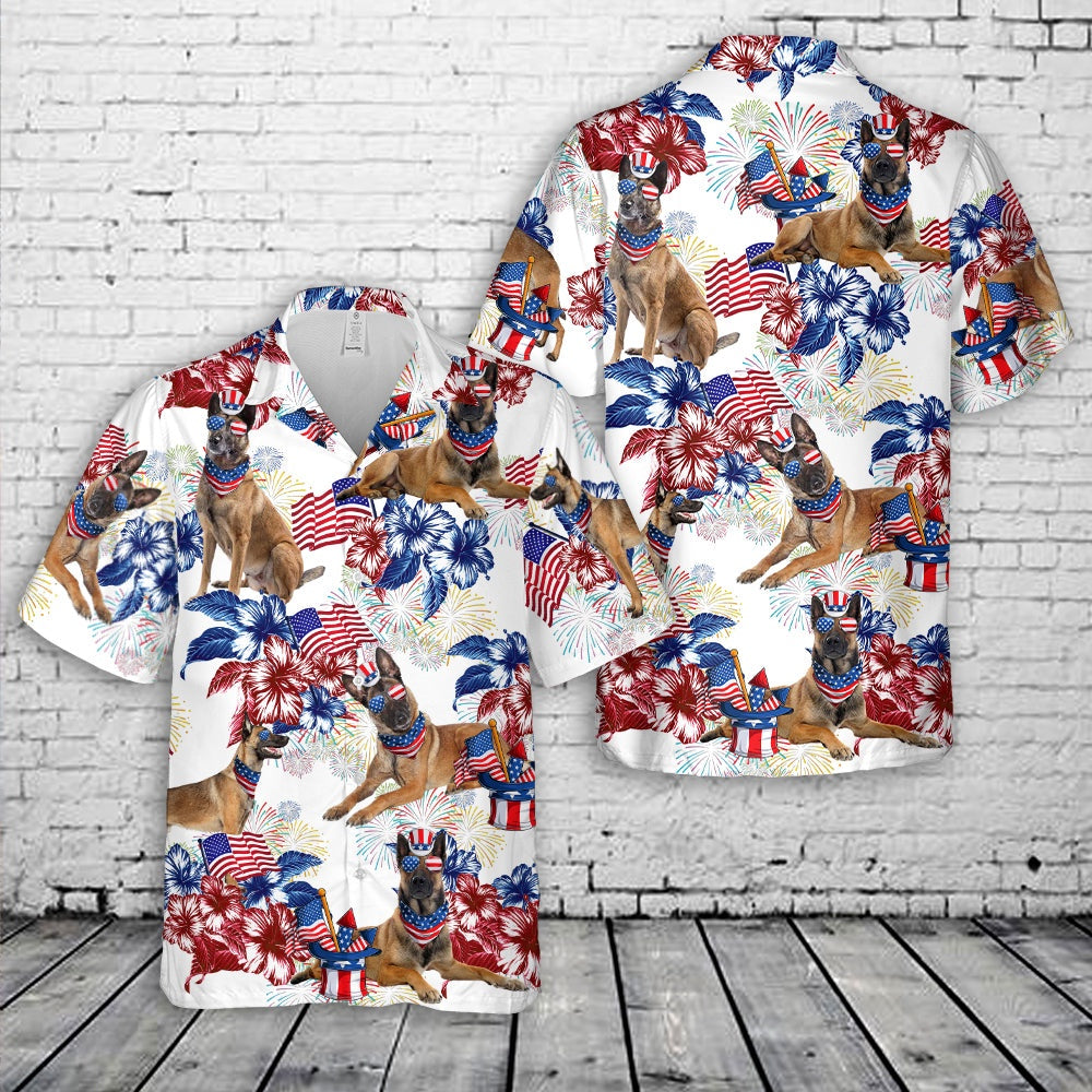 4Th Of July Hawaiian Shirts, Belgian Malinois 4Th Of July Hawaiian Shirt, Military Aloha Shirts