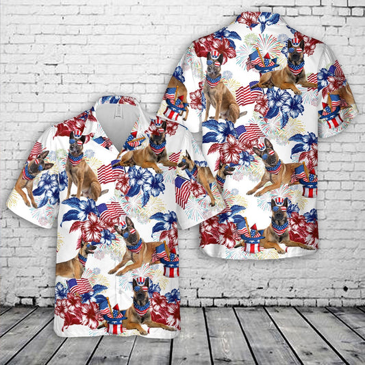 4Th Of July Hawaiian Shirts, Belgian Malinois 4Th Of July Hawaiian Shirt, Military Aloha Shirts