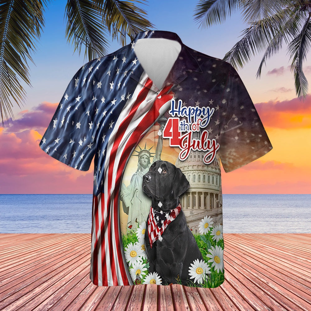 4Th Of July Hawaiian Shirts, Black Labrador Retriever 4Th Of July Hawaiian Shirts USA Flag Dog Lover Independence Day Gifts