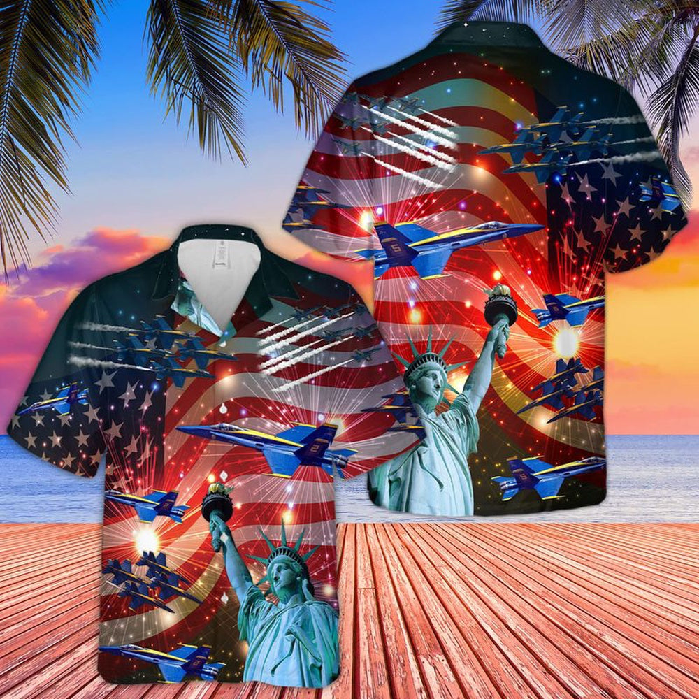 4Th Of July Hawaiian Shirts, Blue Angels Air Show 4Th July Hawaiian Shirt, Military Aloha Shirts