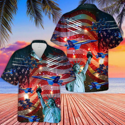 4Th Of July Hawaiian Shirts, Blue Angels Air Show 4Th July Hawaiian Shirt, Military Aloha Shirts