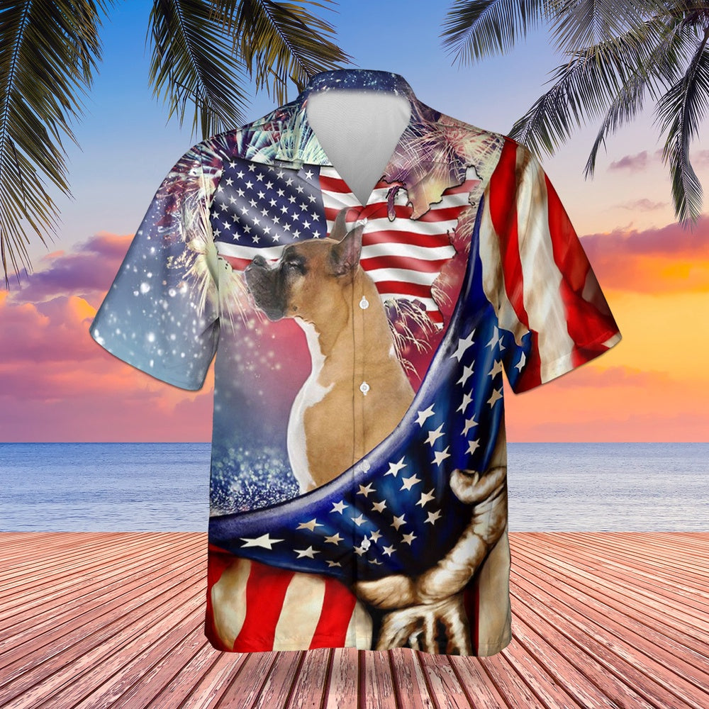 4Th Of July Hawaiian Shirts, Boxer Dog Happy Independence Day Hawaiian Shirt American Flag 4th Of July Boxer Lover Gifts