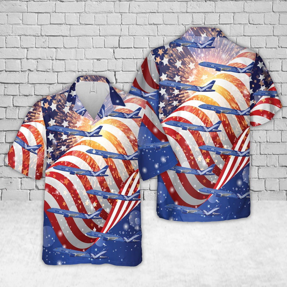 4Th Of July Hawaiian Shirts, Breeze Airways A220-300 4Th Of July Hawaiian Shirt, Military Aloha Shirts