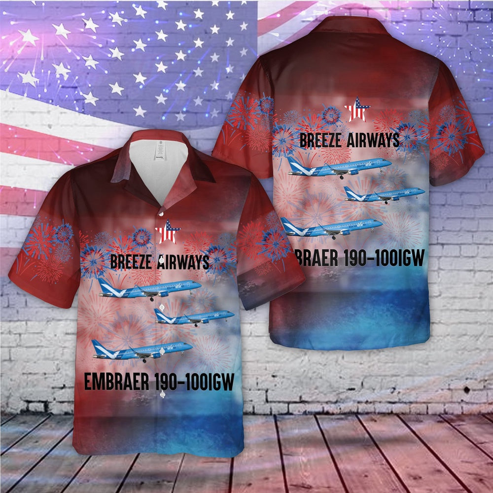 4Th Of July Hawaiian Shirts, Breeze Airways Embraer 190-100Igw 4Th Of July Hawaiian Shirt, Military Aloha Shirts