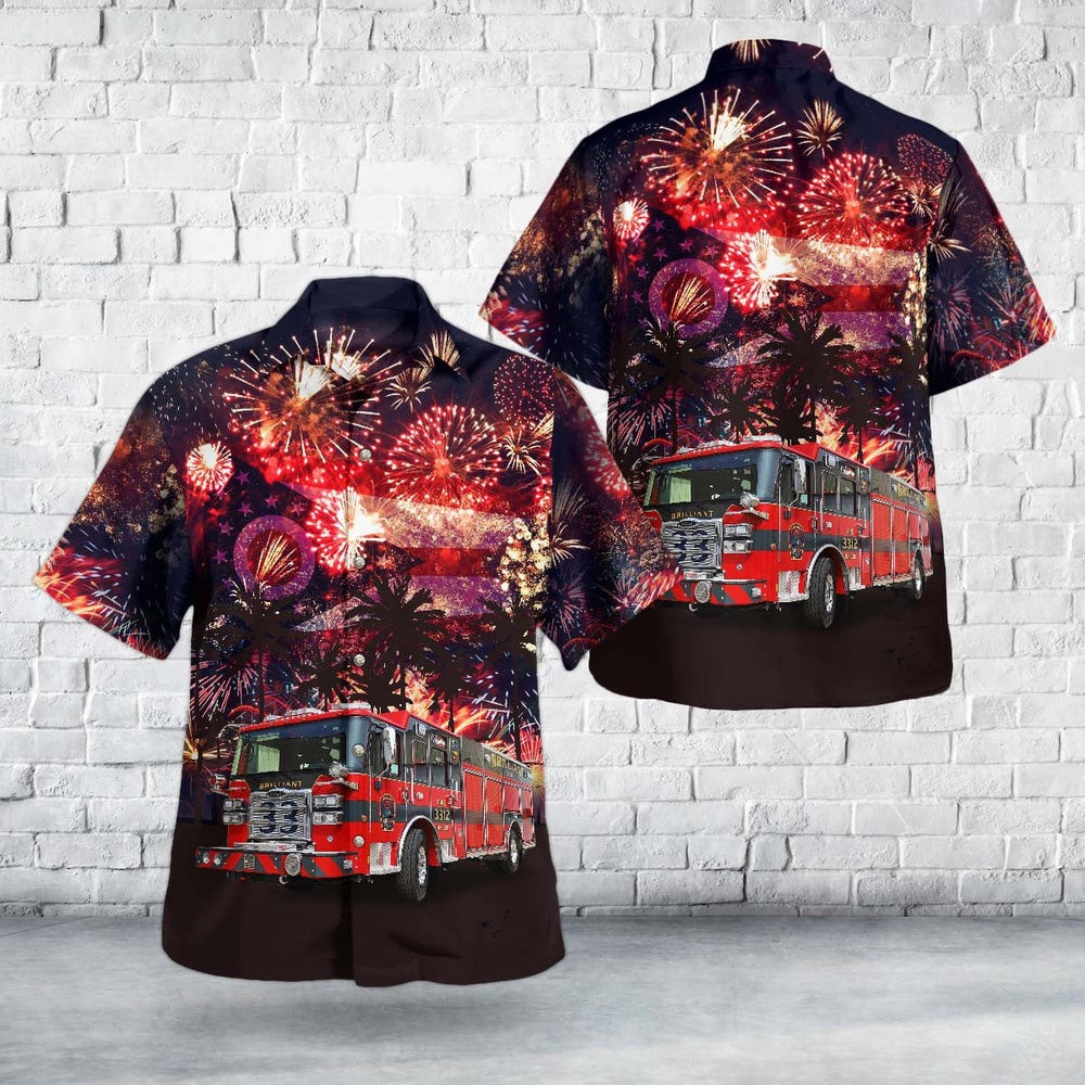4Th Of July Hawaiian Shirts, Brilliant Ohio Brilliant Fire Department 4Th Of July Hawaiian Shirt, Hawaiian Firefighter Shirts