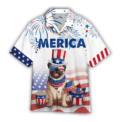 4Th Of July Hawaiian Shirts, Bulldog American Flag 4Th Of July Firework Hawaiian Shirts, Bulldog Hawaiian Shirt