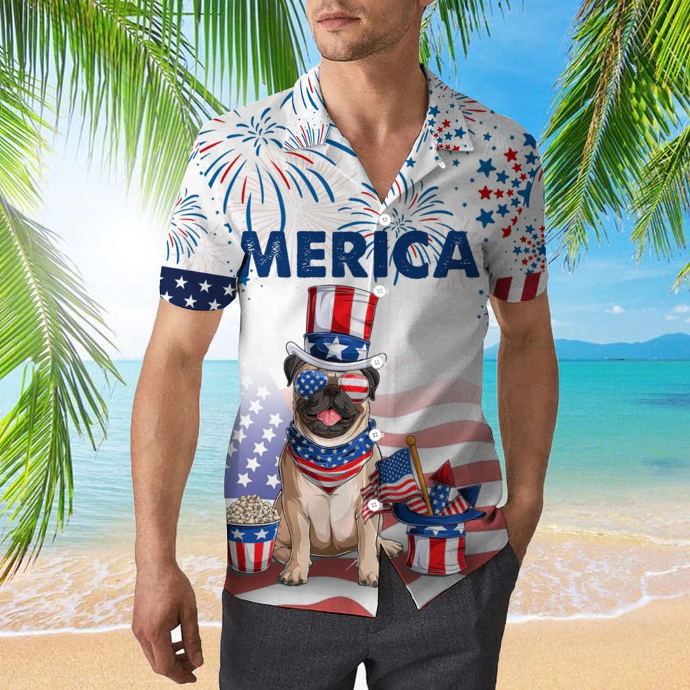 4Th Of July Hawaiian Shirts, Bulldog American Flag 4Th Of July Firework Hawaiian Shirts, Bulldog Hawaiian Shirt