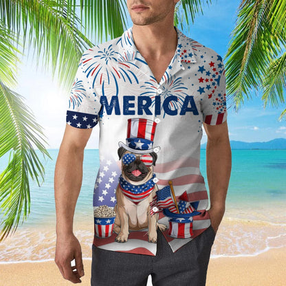 4Th Of July Hawaiian Shirts, Bulldog American Flag 4Th Of July Firework Hawaiian Shirts, Bulldog Hawaiian Shirt