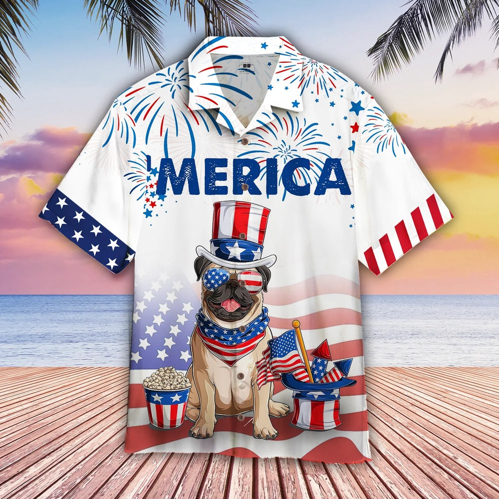 4Th Of July Hawaiian Shirts, Bulldog American Flag 4Th Of July Firework Hawaiian Shirts, Bulldog Hawaiian Shirt