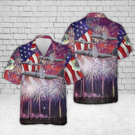 4Th Of July Hawaiian Shirts, California Air National Guard 146Th Airlift Wing Lockheed Martin C-130J-30 Hercules (L-382) 4Th Of July Hawaiian Shirt