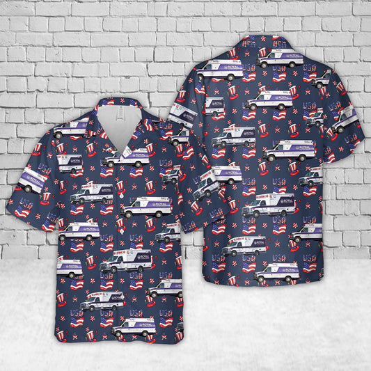 4Th Of July Hawaiian Shirts, California Royal Ambulance 4th of July Hawaiian Shirt, Hawaiian Beach Shirts For Men Women