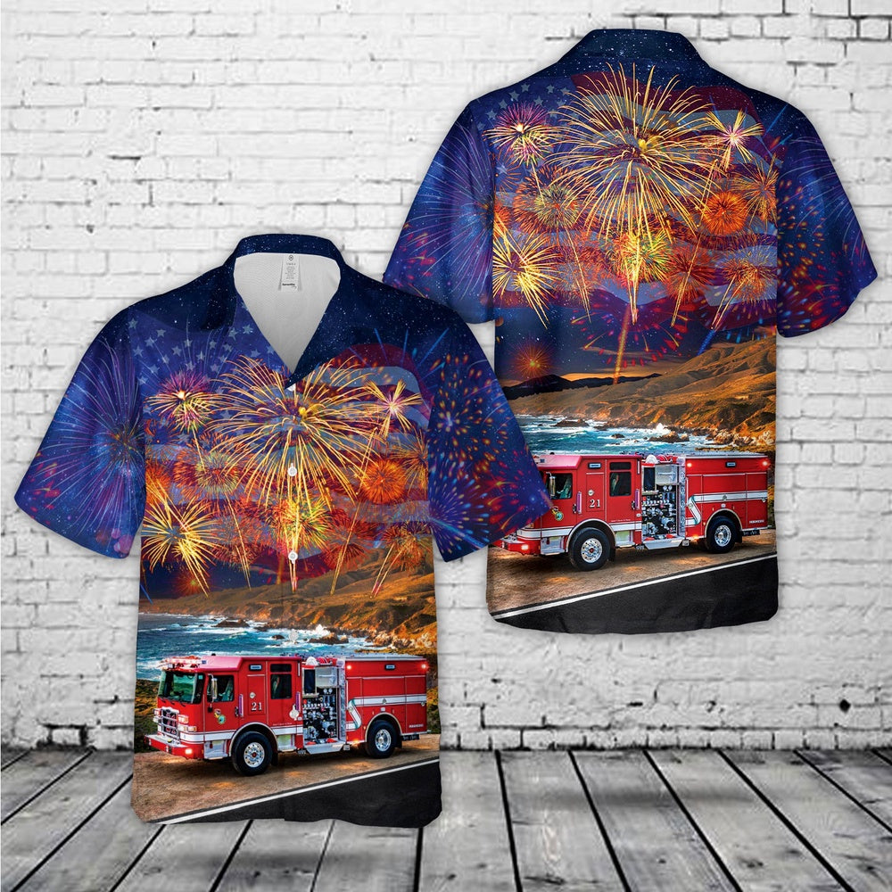 4Th Of July Hawaiian Shirts, Carmel-By-The-Sea California Cal Firecarmel Highlands Fire Protection District Hawaiian Shirt, Hawaiian Firefighter Shirts