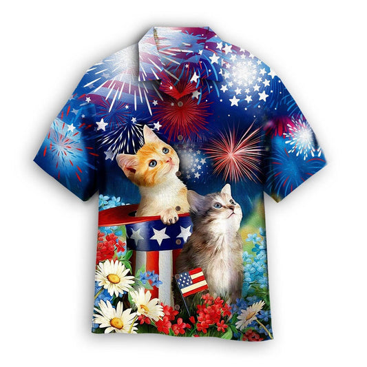 4Th Of July Hawaiian Shirts, Cat Happy 4Th Of July Hawaiian Shirts