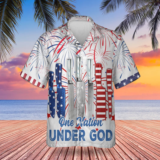 4Th Of July Hawaiian Shirts, Chef One Nation Under God Hawaiian Shirt Fireworks 4Th Of July Chef Gifts For Him
