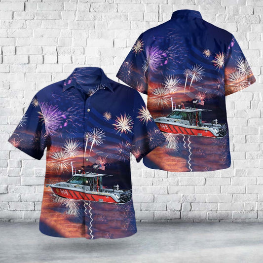 4Th Of July Hawaiian Shirts, Chicago Fire Department Cfd Illinois Eugene Blackmon Fireboat 4Th Of July Hawaiian Shirt, Hawaiian Firefighter Shirts