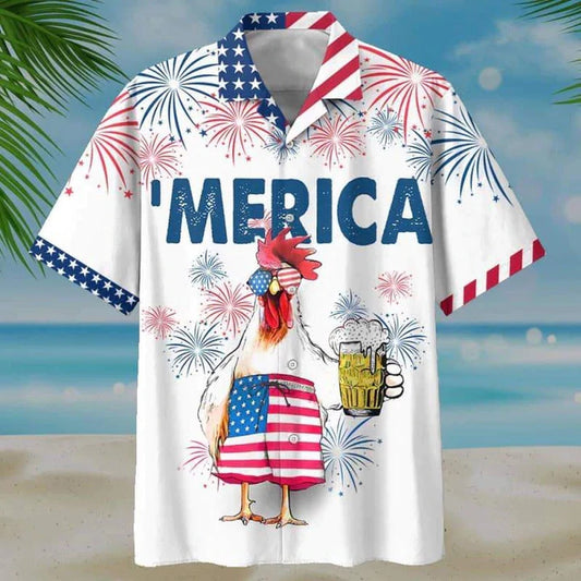 4Th Of July Hawaiian Shirts, Chicken And Beer 4Th Of July Hawaiian Shirts