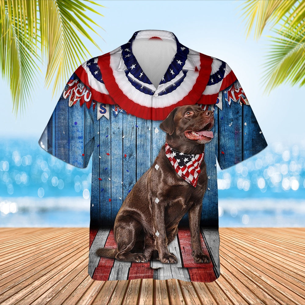 4Th Of July Hawaiian Shirts, Chocolate Labrador Retriever 4Th Of July Hawaiian Shirts Dog Happy Independence Day Gifts