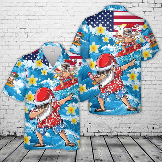 4Th Of July Hawaiian Shirts, Christmas In July Dabbing Santa Surfing Beach Summer Funny Hawaiian Shirt, Hawaiian Beach Shirts For Men Women