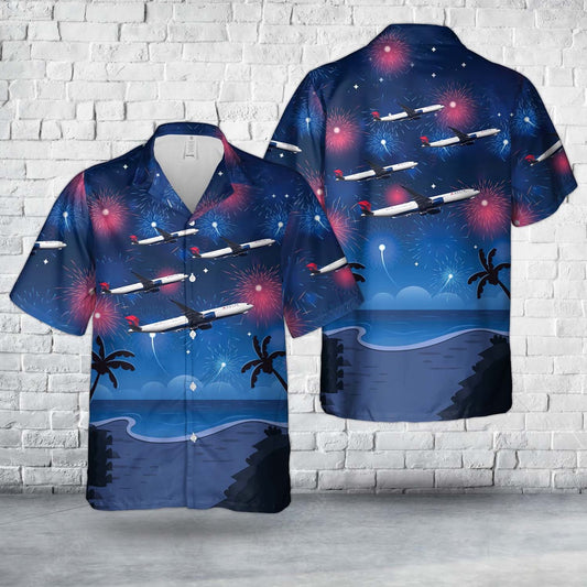 4Th Of July Hawaiian Shirts, Delta Air Lines Airbus A330-941N 4Th Of July Hawaiian Shirt, Military Aloha Shirts
