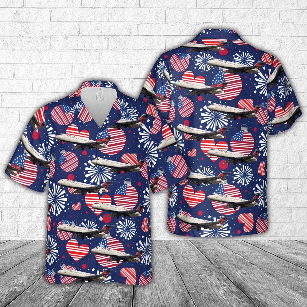 4Th Of July Hawaiian Shirts, Delta Air Lines Boeing 717-2Bd 4Th Of July Hawaiian Shirt, Military Aloha Shirts